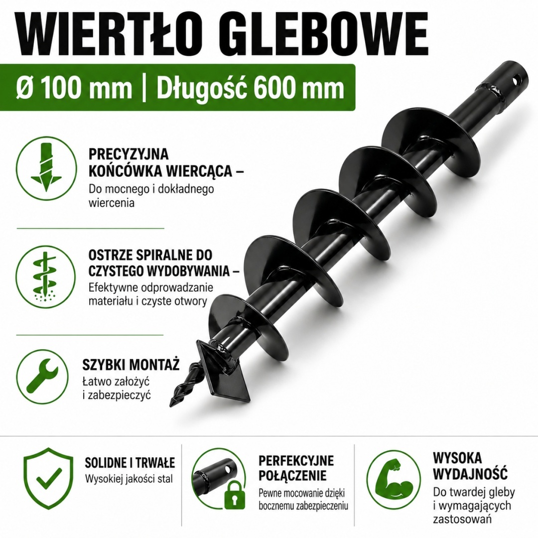 Zemní vrták 100 mm 600 mm pro vrtnou soupravu šnek do země ocel robustní zahradní M12929
